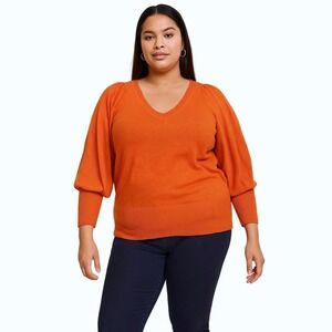 Lane Bryant Sweater Women's Plus Size 18/20 Blouson Sleeve Orange Pullover VNeck